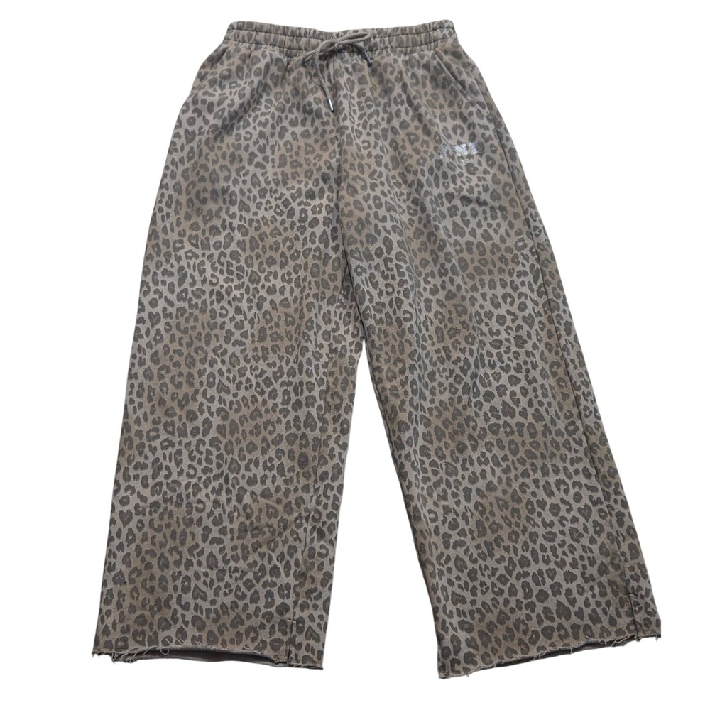 PINK Victoria's Secret Leopard Print Wide Leg Sweatpants Neutral Slouch Fleece M